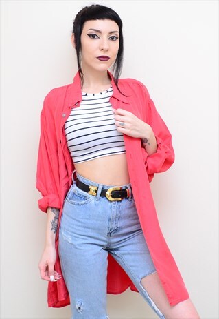 VINTAGE 90'S GENUINE SILK RASPBERRY RED OVERSIZED SHIRT