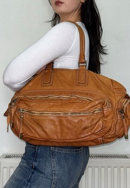 Vintage Tan Brown Leather Shoulder Bag