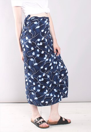 VINTAGE 90S LEAF PATTERNED TEXTURED WRAP MIDI SKIRT