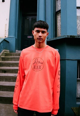 ORANGE LONG SLEEVED T-SHIRT WITH ADULTS ONLY PRINT