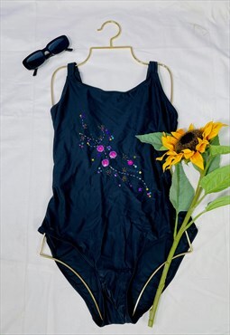 Vintage 90's Sequin Detail Black Swimsuit
