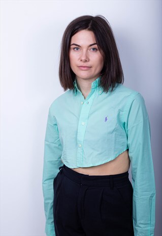 RALPH LAUREN MINT CURVE HEM CROP SHIRT