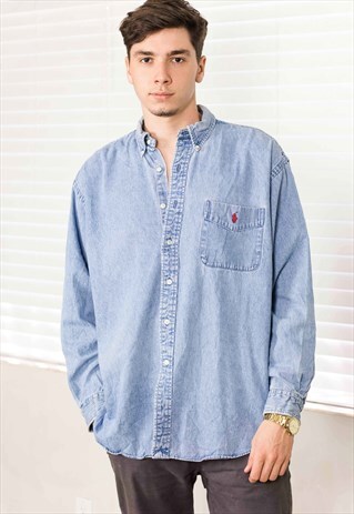 VINTAGE RALPH LAUREN SHIRT LOGO 90S L 19.0