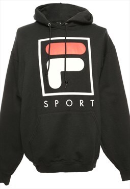 Black Fila Hooded Sports Sweatshirt - L