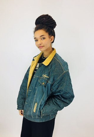 VINTAGE QUILTED OVERSIZED GREEN 80S BOMBER JACKET
