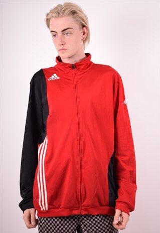 ADIDAS MENS VINTAGE TRACKSUIT TOP JACKET MEDIUM RED 90S
