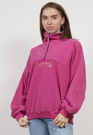 VINTAGE 80'S PINK TEDDY QUARTER ZIP FLEECE