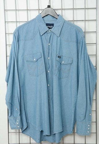 Vintage 90s WRANGLER Denim Shirt Blue Size L