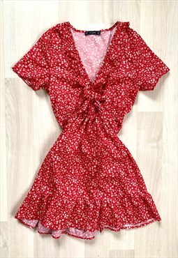 Red Floral Print Mini Dress