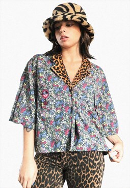 Upcycled Shirt With Floral And Leopard Print