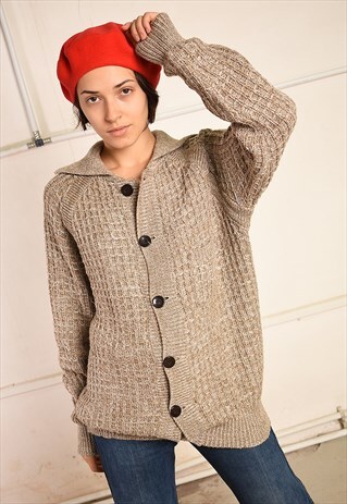 70'S RETRO SLOUCHY NEUTRAL KNIT PARIS CHIC CARDIGAN JACKET