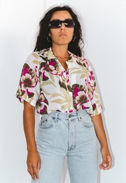 Vintage 90s Tropical Floral Summer Shirt