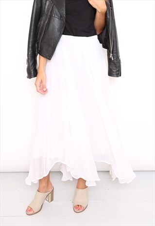 VINTAGE 90S FRANK USHER WHITE ASYMMETRIC MIDI SKIRT