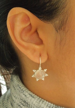 STERLING SILVER AND PINK MOON STONE EARRINGS