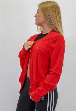 VINTAGE TOMMY HILFIGER CARDIGAN SWEATER IN MEDIUM RED