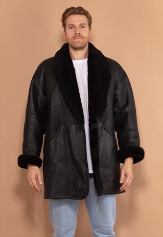 VINTAGE 80'S MEN SHEEPSKIN COAT IN BLACK