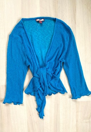 VINTAGE 90'S/Y2K BLUE TIE FRONT CARDIGAN