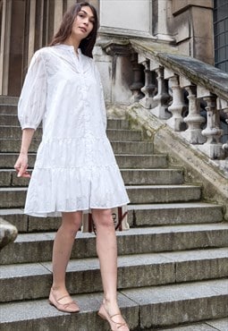 Leave's pattern shirt dress in white