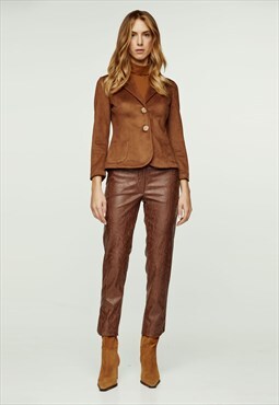 Chocolate Brown Faux Moire Leather 7/8 Pants