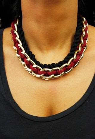 RED ROPE GOLD CHAIN CHUNKY STATEMENT NECKLACE