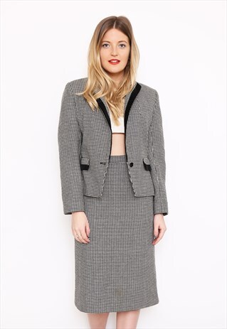 VINTAGE 90S MONOCHROME CHECK SKIRT SUIT