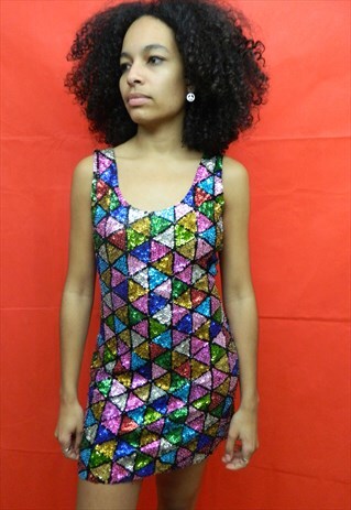 MULTI RAINBOW SEQUENCES MINI VINTAGE DRESS