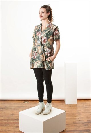 ON SALE FLORAL GREEN TUNIC / SHORT SLEEVE OVERSIZED BLOUSE