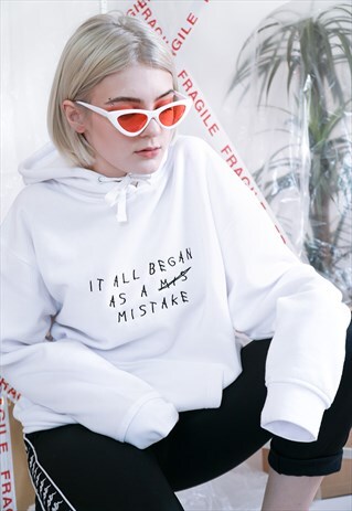 IT ALL BEGAN AS A MISTAKE EMBROIDERED WHITE HOODIE
