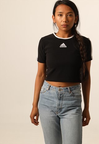 VINTAGE ADIDAS EMBROIDERED LOGO CROPPED T-SHIRT