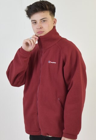 VINTAGE 90S RED BERGHAUS ZIP UP FLEECE