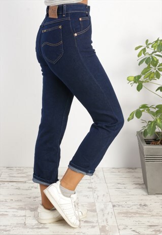 VINTAGE LEE HIGH WAISTED SKINNY JEANS IN DARK WASH X132