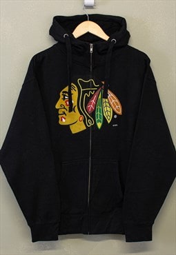 Vintage NHL Chicago Blackhawks Zip Up Hoodie Black With Logo
