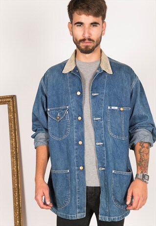 VINTAGE 80S LEE CONTRAST COLLAR DENIM JACKET / R213