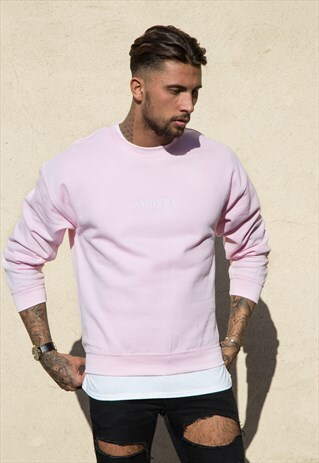 LIGHT PINK SWEATER WHITE PRINT