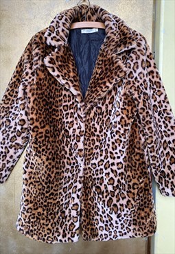 Vintage Y2K Leopard Print Jacket Coat Oversized Winter 
