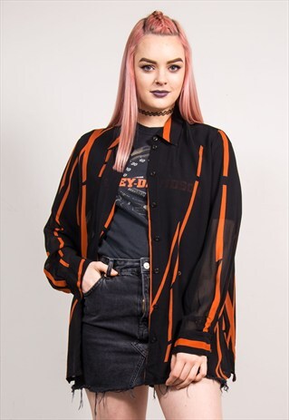VINTAGE 90'S ORANGE STRIPE SHEER GRUNGE SHIRT