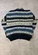 VINTAGE ABSTRACT KNITTED CARDIGAN PATTERNED GRANDAD SWEATER