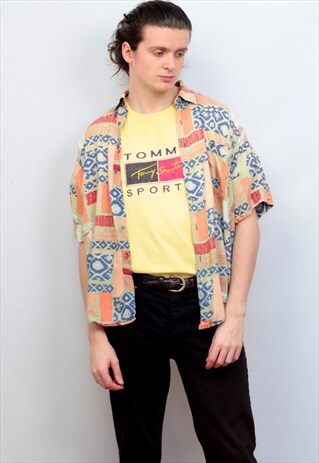 1990'S VINTAGE MULTI ABSTRACT PRINT SHIRT IN MULTICOLOUR