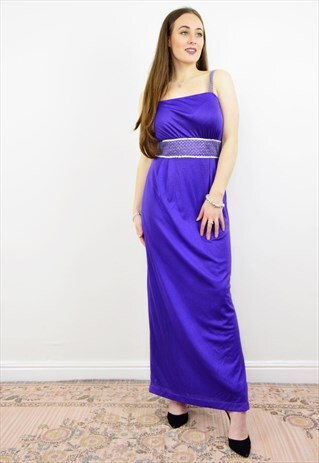VINTAGE 70S PURPLE STRAPPY EMPIRE WAIST MAXI DRESS