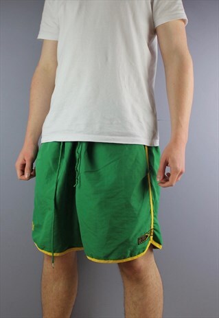 VINTAGE PUMA JAMAICA SHORTS IN GREEN WITH POCKETS, EMBROIDER