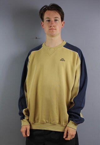 VINTAGE KAPPA SWEATSHIRT JUMPER IN GOLD BROWN WITH EMBROIDER