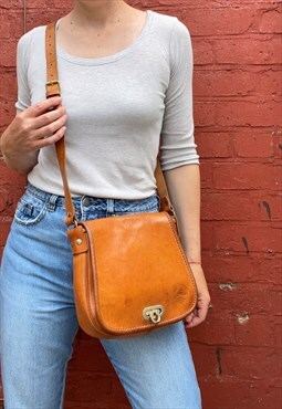 Vintage Tan Leather Saddle Bag