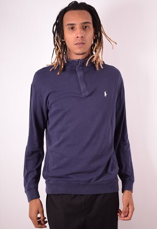 POLO RALPH LAUREN MENS VINTAGE SWEATSHIRT JUMPER MEDIUM BLUE