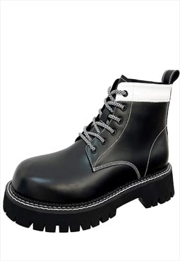 Platform ankle boots high fashion tractor shoes in black