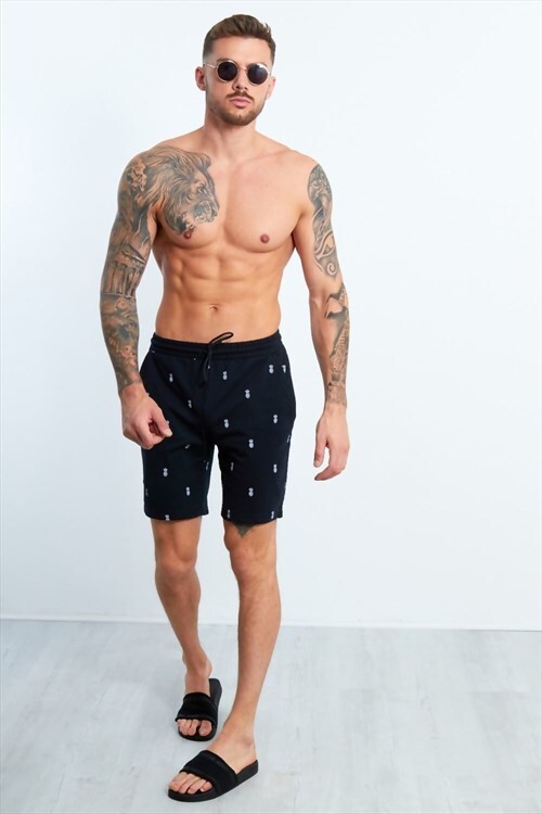 mens navy pineapple print jersey shorts