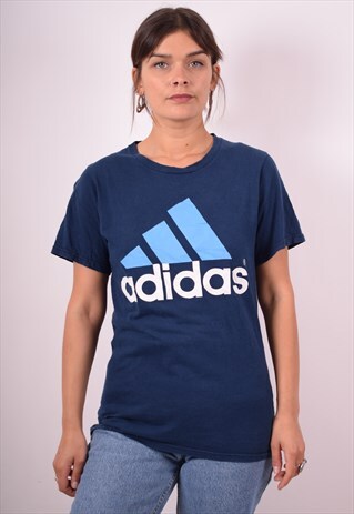 ADIDAS WOMENS VINTAGE T-SHIRT TOP SMALL BLUE 90S