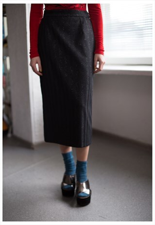 VINTAGE 80'S HIGH WAIST BLACK MIDI SKIRT