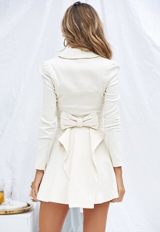 CREAM LONG SLEEVE JACKET DRESS WITH BOW BACK