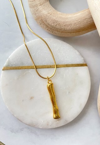 GOLD LETTER INITIAL 'I' BAMBOO PENDANT CHARM NECKLACE