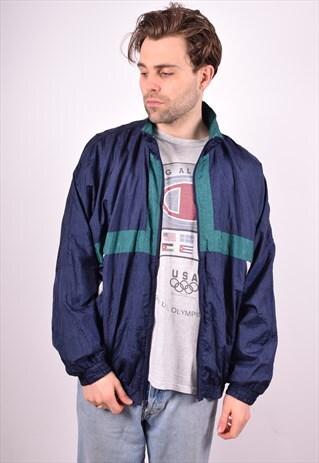 MENS VINTAGE TRACKSUIT TOP JACKET LARGE BLUE 90S